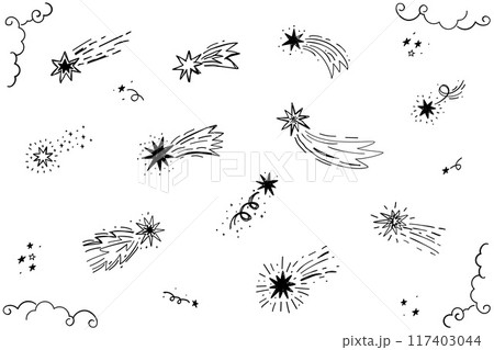 手書きの流れ星イラストセット 117403044