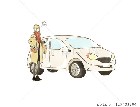 冬に車で旅行をする困った表情の女性 117403504