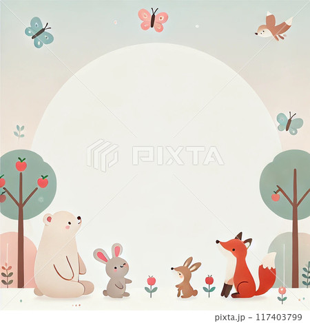 森の動物のかわいいフレーム 森の動物のかわいいフレーム 117403799