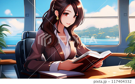 勉強（仕事）している綺麗な女性 117404332