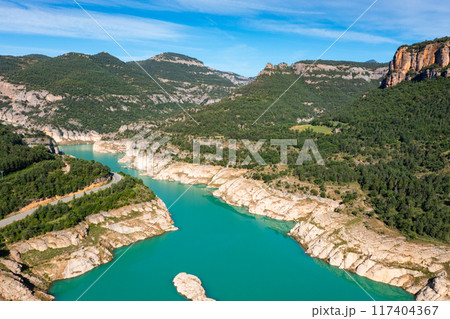 Summer view of Llosa del Cavall reservoir on Cardener River in Spain 117404367