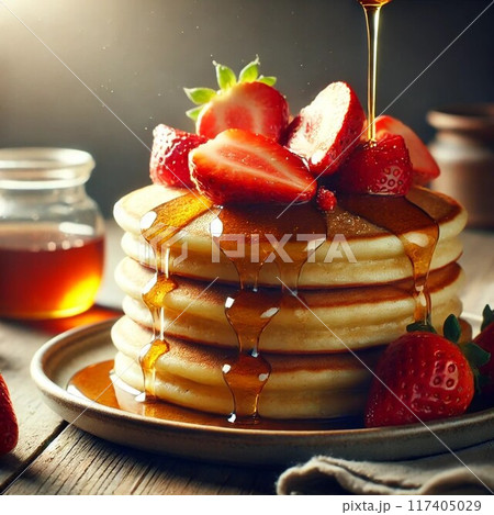 苺の乗ったパンケーキ(AI生成) 117405029