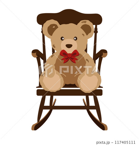 ロッキングチェアに座っているクマのぬいぐるみのイラストのイラスト