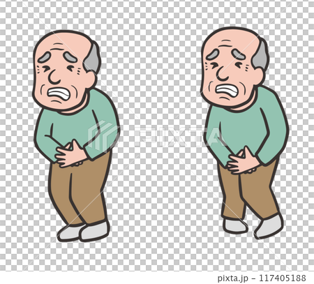 Illustration set of an old man with a stomach ache who is about to leak 117405188