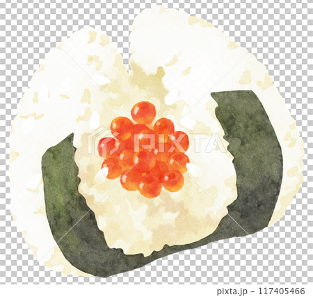 真ん中で割ったイクラ入りのおにぎり 水彩タッチ 真ん中で割ったイクラ入りのおにぎり 水彩タッチ 117405466