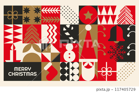Abstract Bauhaus Geometric Chistmas pattern background, Scandinavian minimal 20s geometric vector. Marry Christmas banner designs. Xmas Applicable to greeting card, poster, flyer, web banner, etc. Abstract Bauhaus Geometric Chistmas pattern background, Scandinavian minimal 20s geometric vector. Marry Christmas banner designs. Xmas Applicable to greeting card, poster, flyer, web banner, etc. 117405729