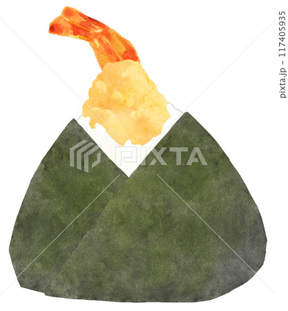 大きな海苔で包んだ海老天のおにぎり 水彩タッチ 大きな海苔で包んだ海老天のおにぎり 水彩タッチ 117405935