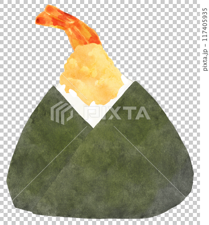 大きな海苔で包んだ海老天のおにぎり 水彩タッチ 大きな海苔で包んだ海老天のおにぎり 水彩タッチ 117405935