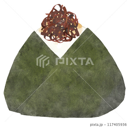 大きな海苔で包んだ昆布入りおにぎり 水彩タッチ 大きな海苔で包んだ昆布入りおにぎり 水彩タッチ 117405936