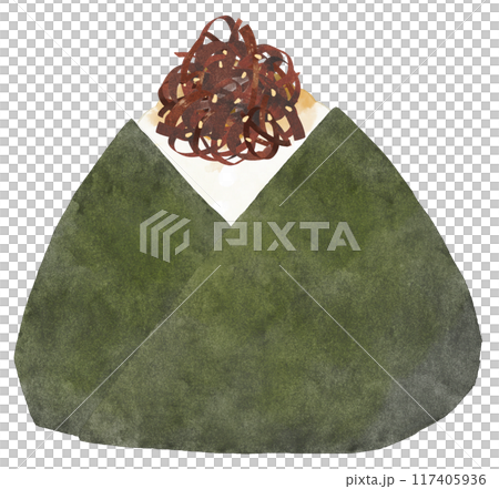 大きな海苔で包んだ昆布入りおにぎり 水彩タッチ 大きな海苔で包んだ昆布入りおにぎり 水彩タッチ 117405936