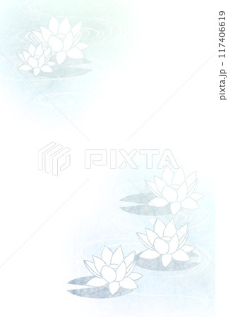 喪中はがき、蓮、イラスト、線画、かわいい、背景、縦 117406619