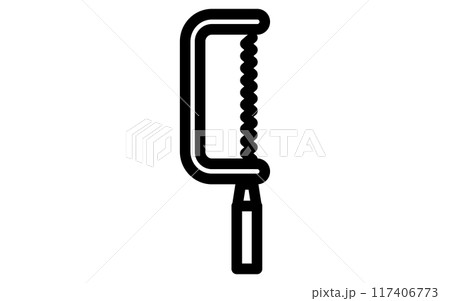 白黒のシンプルな線画の工具アイコン、糸鋸切り 117406773