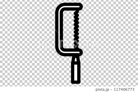 白黒のシンプルな線画の工具アイコン、糸鋸切り 117406773