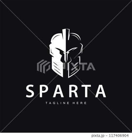 Spartan logo, barbarian warrior badge design simple silhouette spartan war helmet vector 117406904