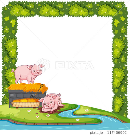 Pigs in a Farmyard Scene 117406992