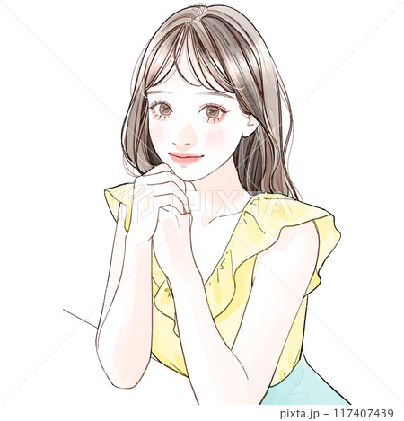 手を組んで座っている女性 手を組んで座っている女性 117407439