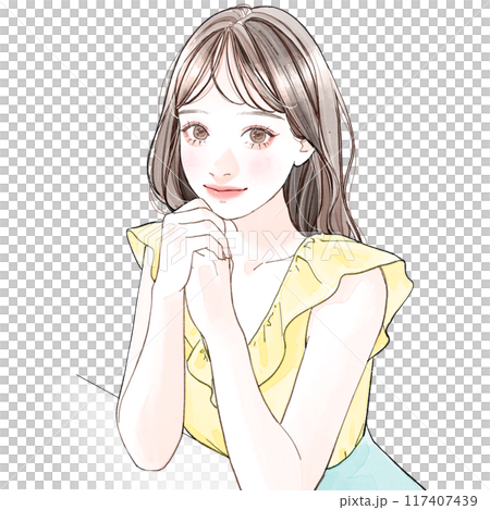 手を組んで座っている女性 手を組んで座っている女性 117407439
