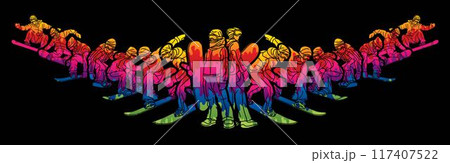 Snowboard Players Mix Action Snowboarder Pose Extreme Sport Cartoon Graphic Vector Snowboard Players Mix Action Snowboarder Pose Extreme Sport Cartoon Graphic Vector 117407522