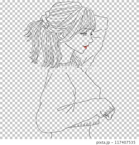 髪をかきあげる横顔の美しい女性 線画 髪をかきあげる横顔の美しい女性 線画 117407535