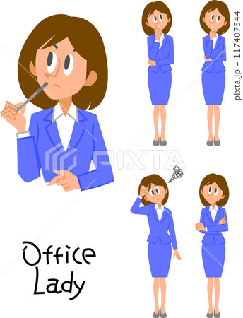 スーツ女性の思案の感情セット 117407544