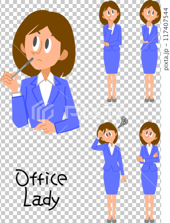 スーツ女性の思案の感情セット 117407544