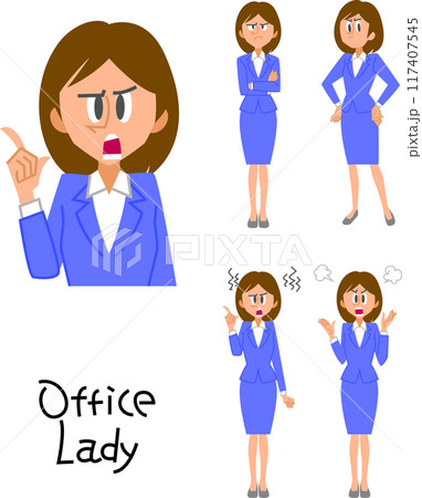 スーツ女性の怒りの感情セット スーツ女性の怒りの感情セット 117407545