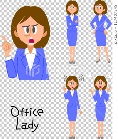 スーツ女性の怒りの感情セット スーツ女性の怒りの感情セット 117407545