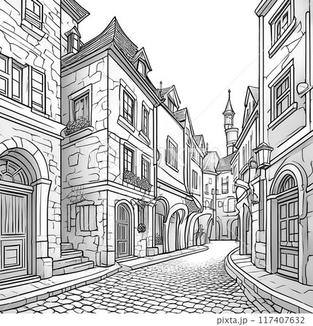線画_街の一角 117407632