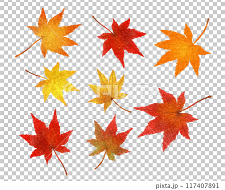 赤や黄色に色づいたもみじのイラスト 赤や黄色に色づいたもみじのイラスト 117407891