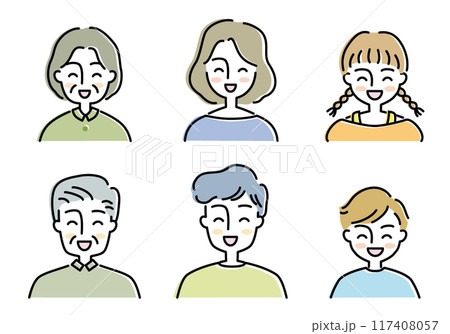 老若男女の笑う顔のイラストセット 老若男女の笑う顔のイラストセット 117408057