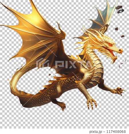闇夜を飛んでいる黄金のドラゴンのイラスト素材 [117408068] - PIXTA