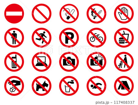 禁止マーク 駐車禁止 撮影禁止 飲食禁止  禁止標識 マーク 一覧 20セット 117408337