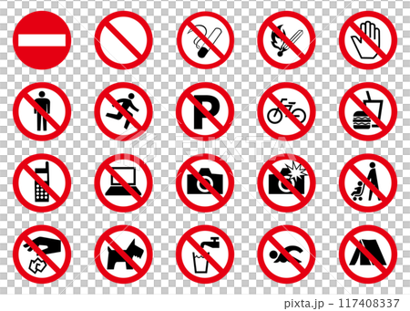 Prohibition mark No parking No photography No eating and drinking Prohibition sign Mark List 20 sets Prohibition mark No parking No photography No eating and drinking Prohibition sign Mark List 20 sets 117408337
