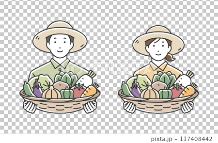 拿著什錦蔬菜的農夫男女 117408442