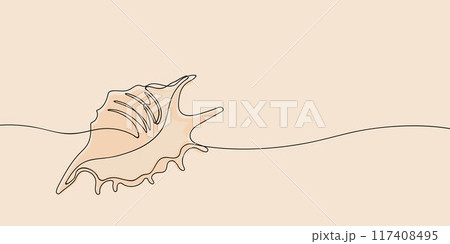 Sea shell in continuous line art drawing style. Hand drawn vector illustration. Minimalist black linear sketch isolated on light background. 117408495