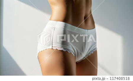 Cotton underwear set minimalist design crisp white background clean lines natural light Cotton underwear set minimalist design crisp white background clean lines natural light 117408518