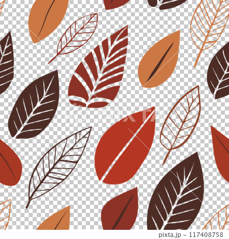 オシャレな秋の葉っぱのシームレスパターン 117408758
