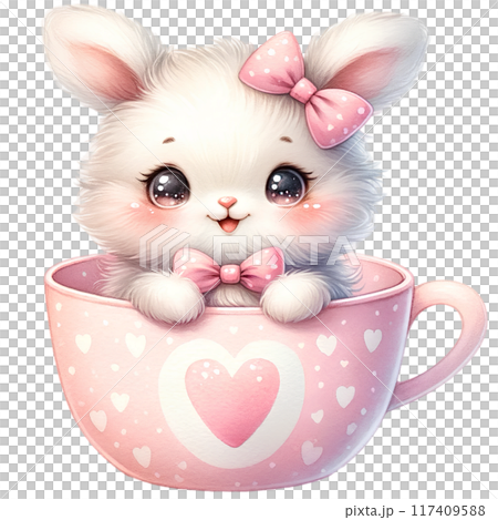 Cute rabbit in a cup of coffee cartoon  117409588