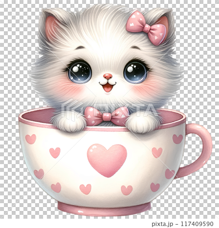 Cute cat in a cup of coffee cartoon Cute cat in a cup of coffee cartoon 117409590