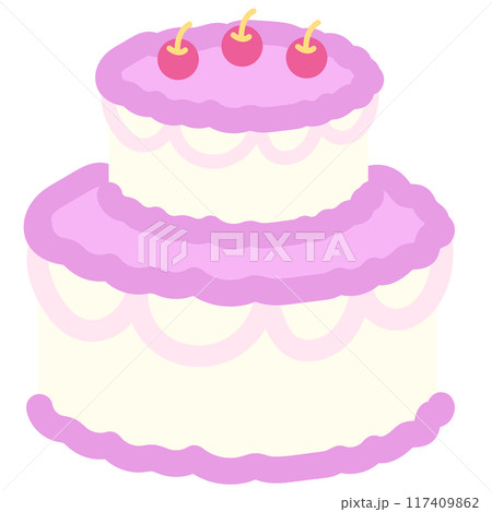 Two layered cakes with cherry for patches, plush toy, doll, sweet dessert, card, food, cafe, restaurant, menu, recipe, baking book, print, social media post, clip art, birthday cake, celebration, logo 117409862