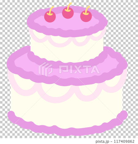 Two layered cakes with cherry for patches, plush toy, doll, sweet dessert, card, food, cafe, restaurant, menu, recipe, baking book, print, social media post, clip art, birthday cake, celebration, logo 117409862