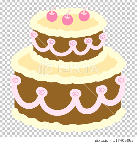 Two layered cakes with cherry for patches, plush toy, doll, sweet dessert, card, food, cafe, restaurant, menu, recipe, baking book, print, social media post, clip art, birthday cake, celebration, logo 117409863