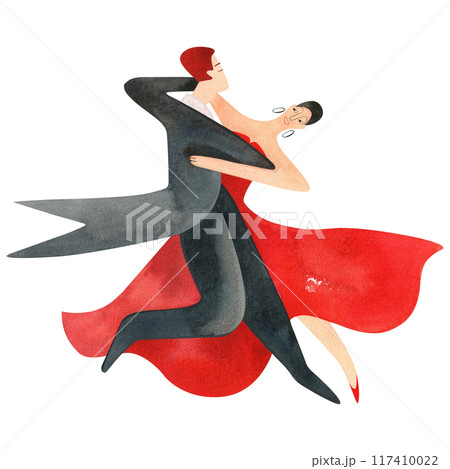 Couple dancing tango. Sport ballroom dancing, st. Isolated watercolor illustration. 117410022