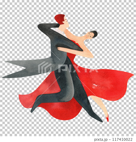 Couple dancing tango. Sport ballroom dancing, st. Isolated watercolor illustration. 117410022