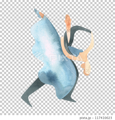 Couple dancing English waltz or foxtrot. Sport ballroom dancing, st. Isolated watercolor illustration. 117410023