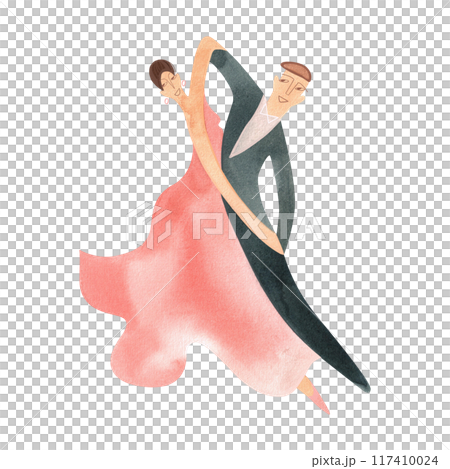 Couple dancing English waltz or foxtrot. Sport ballroom dancing, st. Isolated watercolor illustration. 117410024