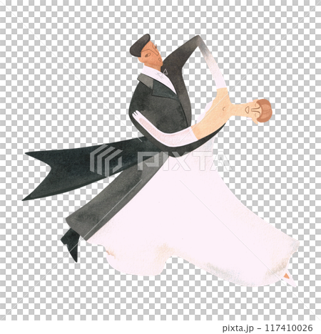 Couple dancing English waltz or foxtrot. Sport ballroom dancing, st. Isolated watercolor illustration. Couple dancing English waltz or foxtrot. Sport ballroom dancing, st. Isolated watercolor illustration. 117410026