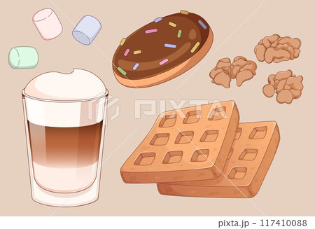 Coffee and dessert set isolated on background Coffee and dessert set isolated on background 117410088