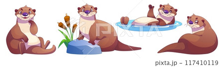 Funny otter cartoon character set. Funny otter cartoon character set. 117410119