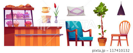 Cafe furniture set isolated on white background 117410132